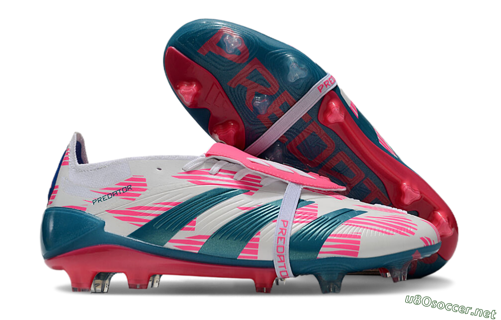 Unisex Adidas Predator Elite Foldover Tongue FG Football Boots - White/Blue/Pink 2