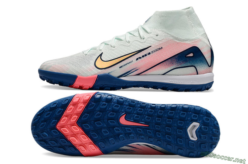 Unisex Nike Air Zoom Mercurial Superfly 10 Elite TF Football Shoes - White/Pink/Blue 7