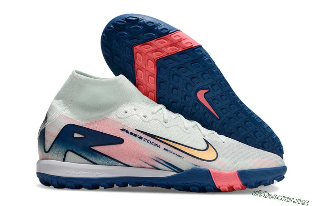 Unisex Nike Air Zoom Mercurial Superfly 10 Elite TF Football Shoes - White/Pink/Blue 1