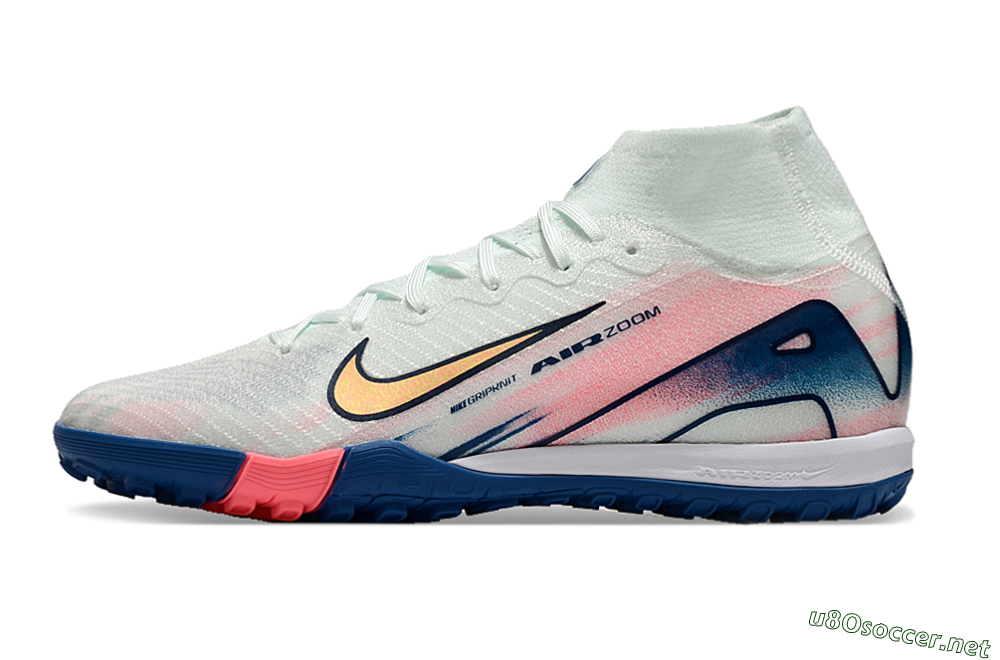 Unisex Nike Air Zoom Mercurial Superfly 10 Elite TF Football Shoes - White/Pink/Blue 2