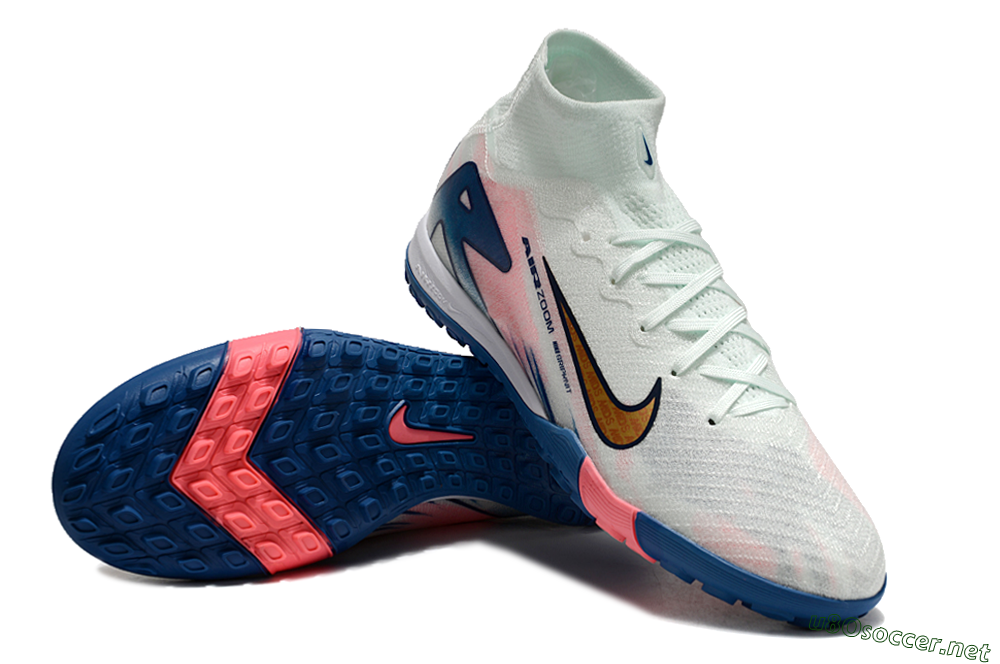 Unisex Nike Air Zoom Mercurial Superfly 10 Elite TF Football Shoes - White/Pink/Blue 0