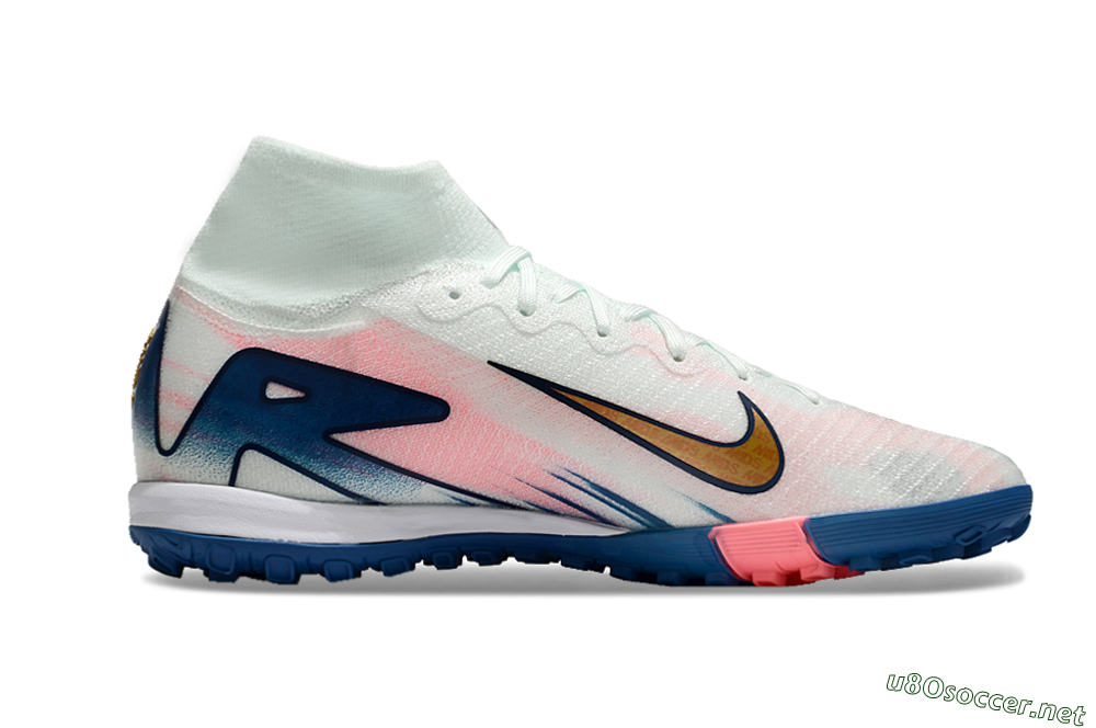 Unisex Nike Air Zoom Mercurial Superfly 10 Elite TF Football Shoes - White/Pink/Blue 6