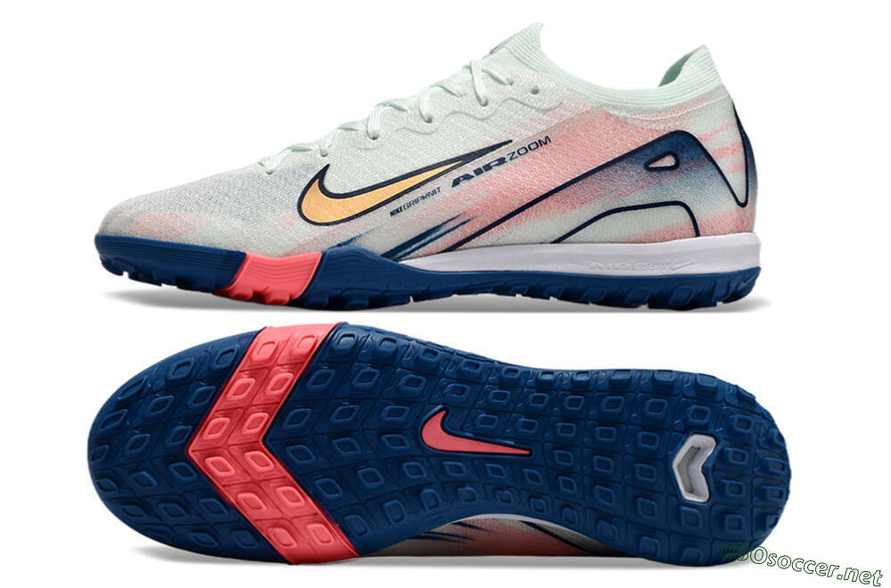 Unisex Nike Air Zoom Mercurial Vapor 16 Elite TF Football Shoes - White/Pink/Blue 7