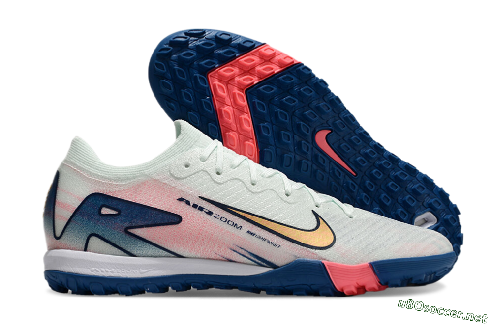 Unisex Nike Air Zoom Mercurial Vapor 16 Elite TF Football Shoes - White/Pink/Blue 1
