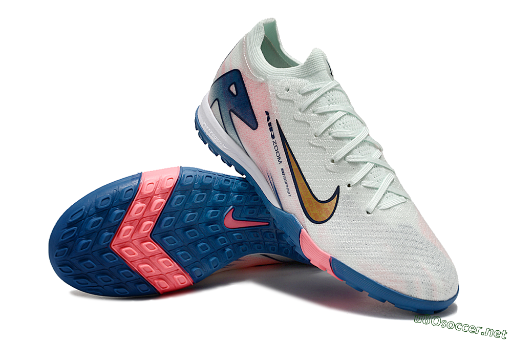 Unisex Nike Air Zoom Mercurial Vapor 16 Elite TF Football Shoes - White/Pink/Blue 0