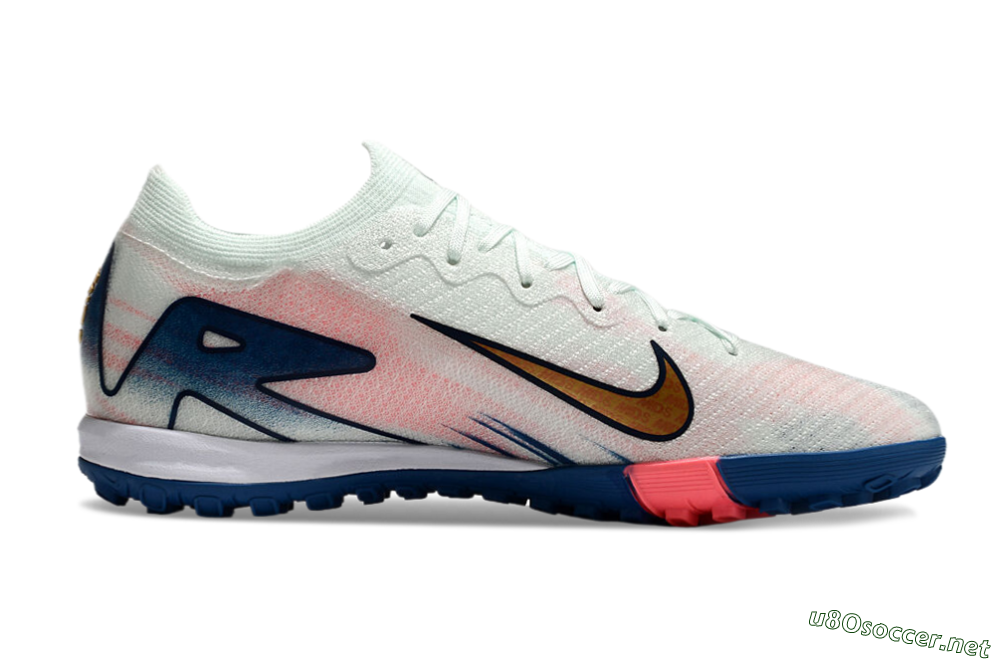 Unisex Nike Air Zoom Mercurial Vapor 16 Elite TF Football Shoes - White/Pink/Blue 6