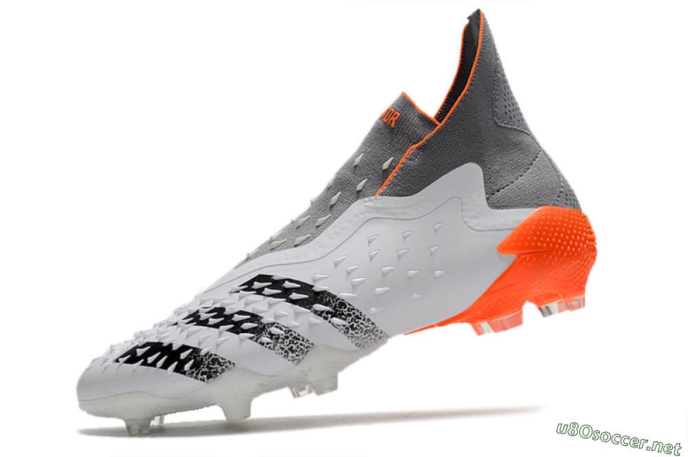 Men's Adidas Predator Freak+ Laceless FG Football Boots - White/Grey/Orange 5