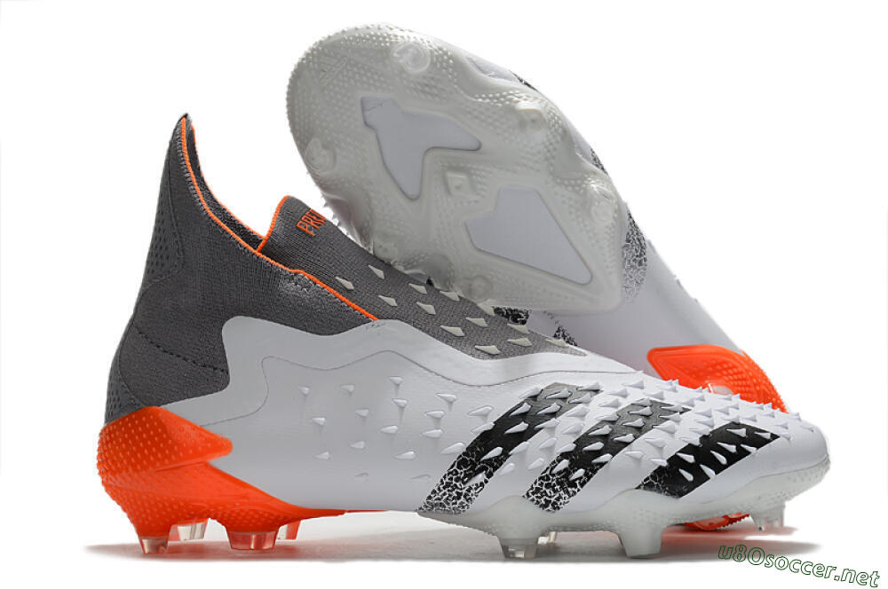 Men's Adidas Predator Freak+ Laceless FG Football Boots - White/Grey/Orange 2