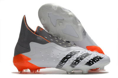 Men's Adidas Predator Freak+ Laceless FG Football Boots - White/Grey/Orange