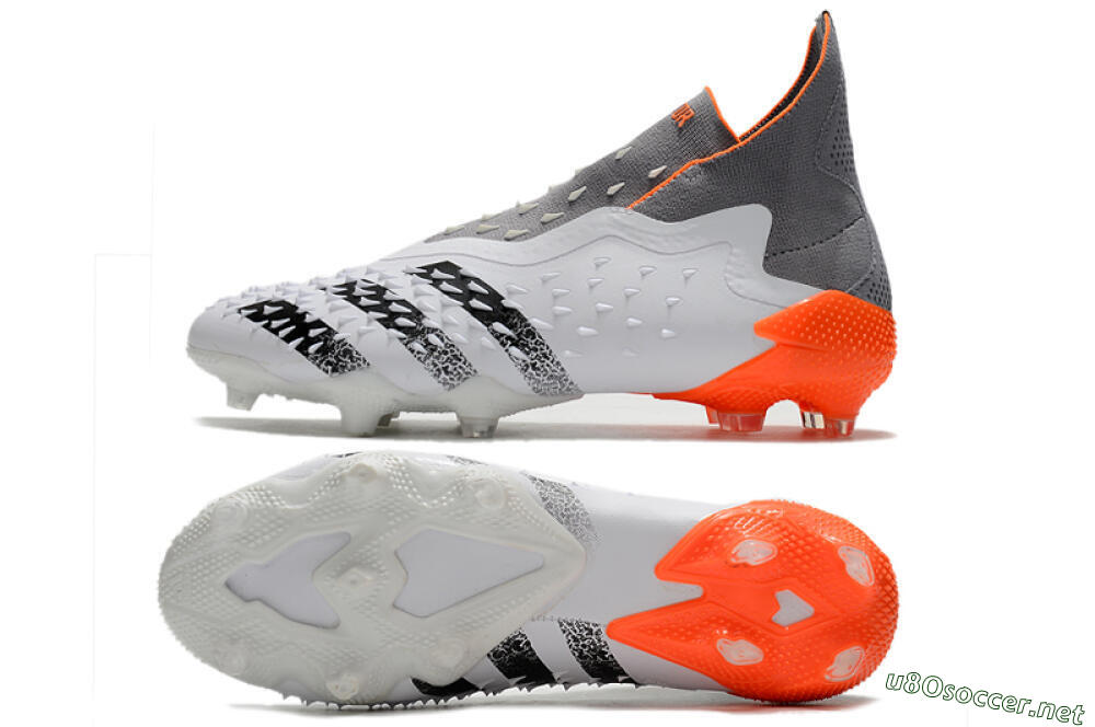 Men's Adidas Predator Freak+ Laceless FG Football Boots - White/Grey/Orange 1