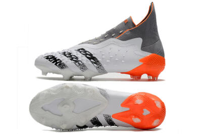 Men's Adidas Predator Freak+ Laceless FG Football Boots - White/Grey/Orange