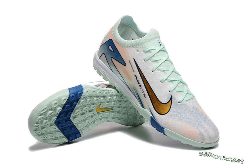 Men's Nike Air Zoom Mercurial Vapor 16 Elite TF Football Shoes - Jade/Blue/Gold 4