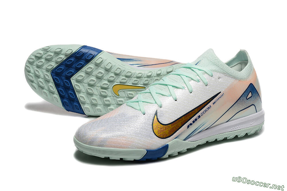Men's Nike Air Zoom Mercurial Vapor 16 Elite TF Football Shoes - Jade/Blue/Gold 3