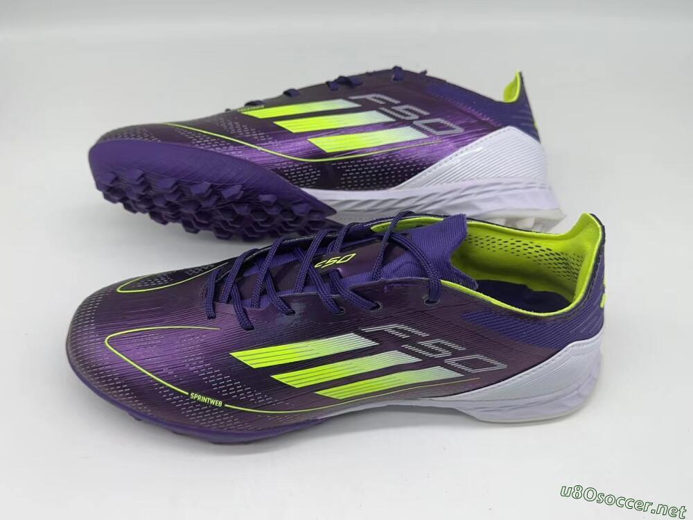 Men's Adidas F50 Pro TF Football Shoes - Purple/Cloud White/Lucid Lemon