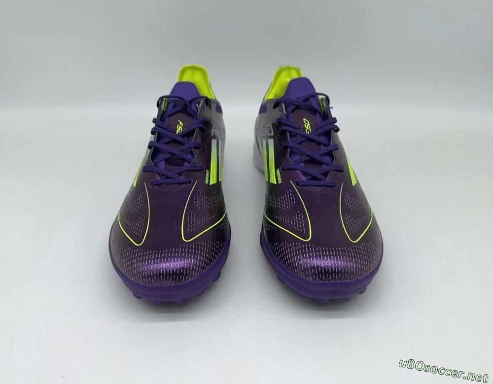 Men's Adidas F50 Pro TF Football Shoes - Purple/Cloud White/Lucid Lemon