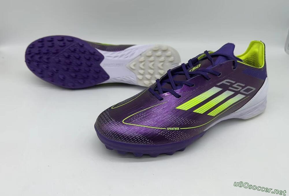 Men's Adidas F50 Pro TF Football Shoes - Purple/Cloud White/Lucid Lemon