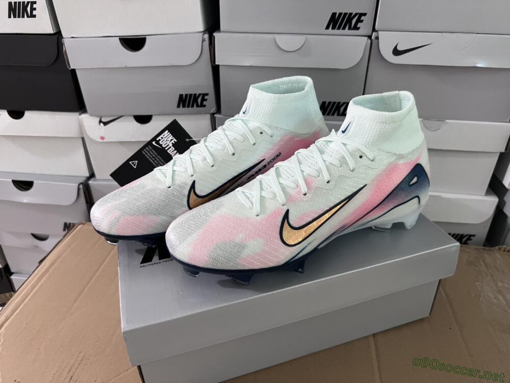 Unisex Nike Air Zoom Mercurial Superfly 10 Elite FG Football Boots - White/Pink/Blue