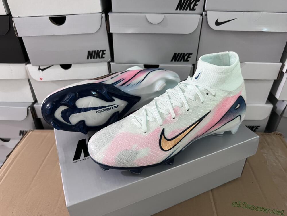 Unisex Nike Air Zoom Mercurial Superfly 10 Elite FG Football Boots - White/Pink/Blue
