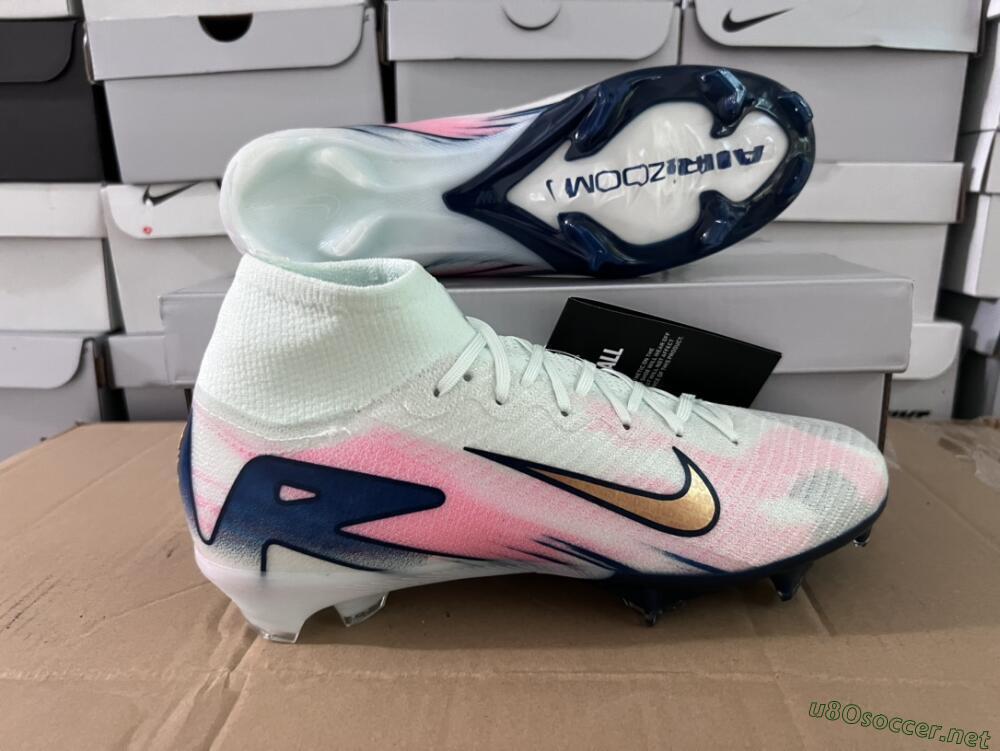 Unisex Nike Air Zoom Mercurial Superfly 10 Elite FG Football Boots - White/Pink/Blue