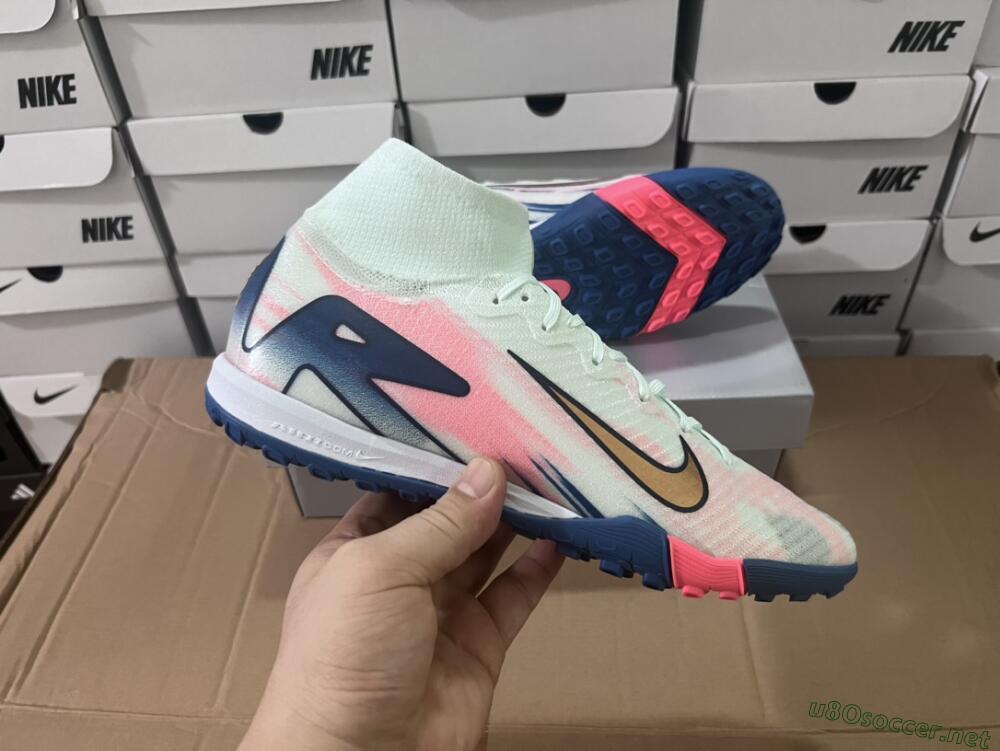 Unisex Nike Air Zoom Mercurial Superfly 10 Elite TF Football Shoes - White/Pink/Blue