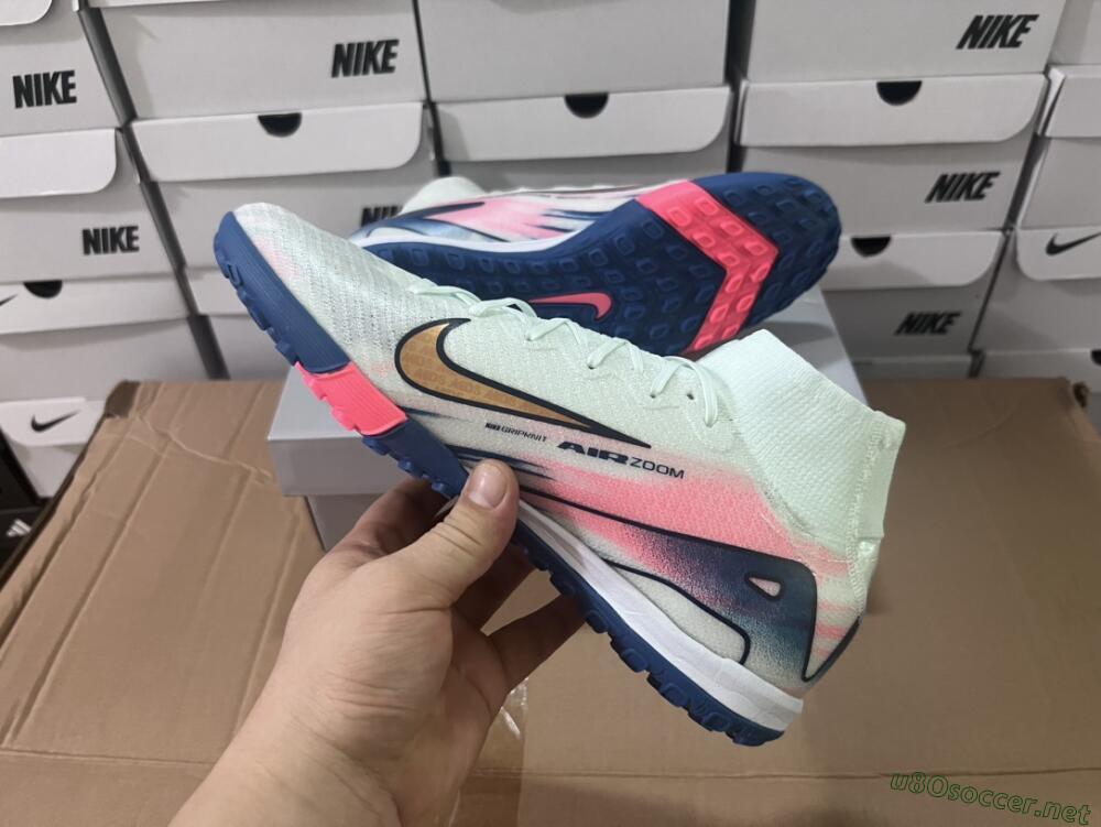 Unisex Nike Air Zoom Mercurial Superfly 10 Elite TF Football Shoes - White/Pink/Blue