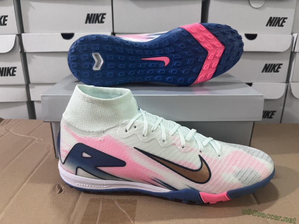 Unisex Nike Air Zoom Mercurial Superfly 10 Elite TF Football Shoes - White/Pink/Blue