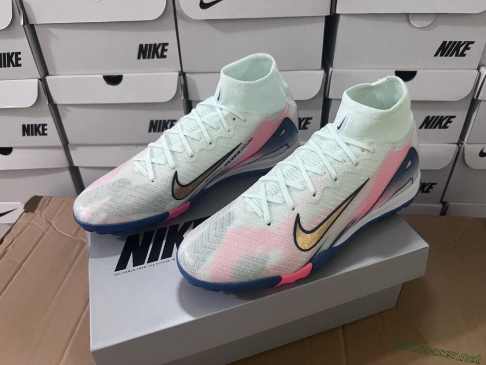 Unisex Nike Air Zoom Mercurial Superfly 10 Elite TF Football Shoes - White/Pink/Blue