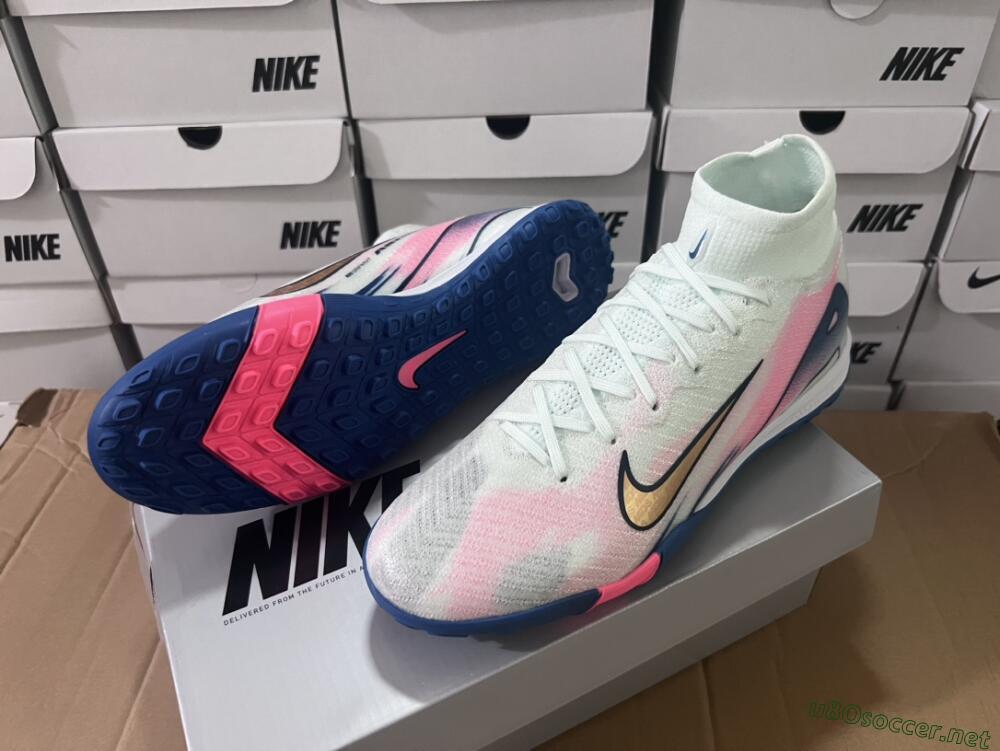 Unisex Nike Air Zoom Mercurial Superfly 10 Elite TF Football Shoes - White/Pink/Blue