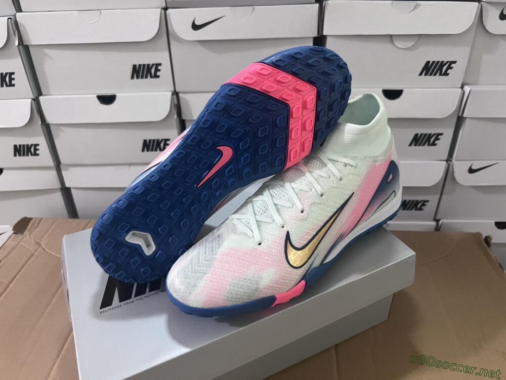 Unisex Nike Air Zoom Mercurial Superfly 10 Elite TF Football Shoes - White/Pink/Blue