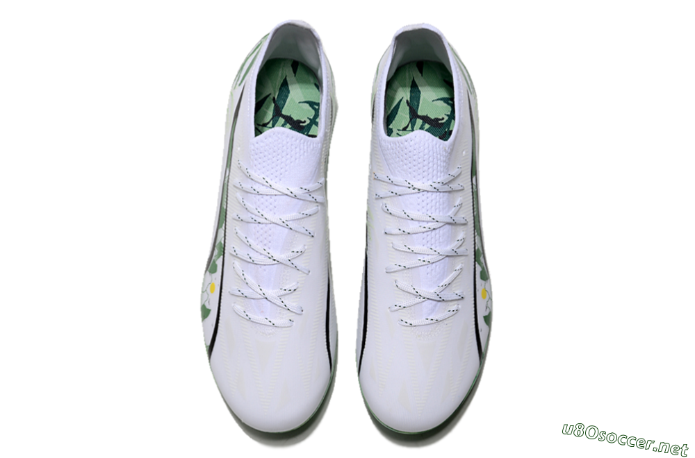 Men's Puma Ultra Ultimate MG Football Boots - White/Black/Green 4