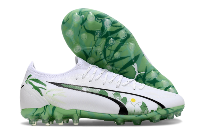 Men's Puma Ultra Ultimate MG Football Boots - White/Black/Green