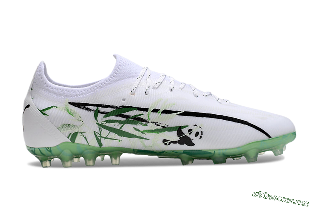 Men's Puma Ultra Ultimate MG Football Boots - White/Black/Green 7
