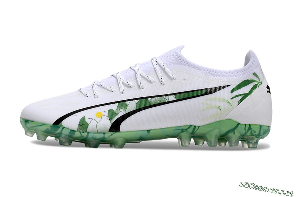 Men's Puma Ultra Ultimate MG Football Boots - White/Black/Green 0
