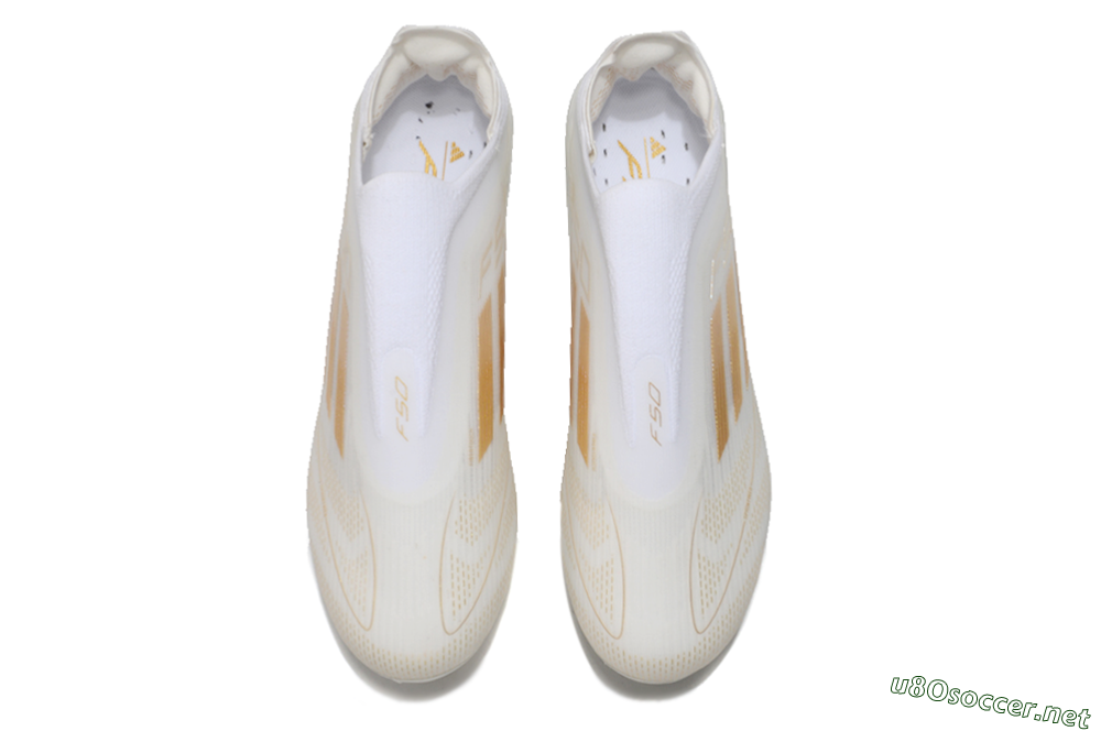 Unisex Adidas F50 Elite Laceless FG Football Boots - White/Gold 4
