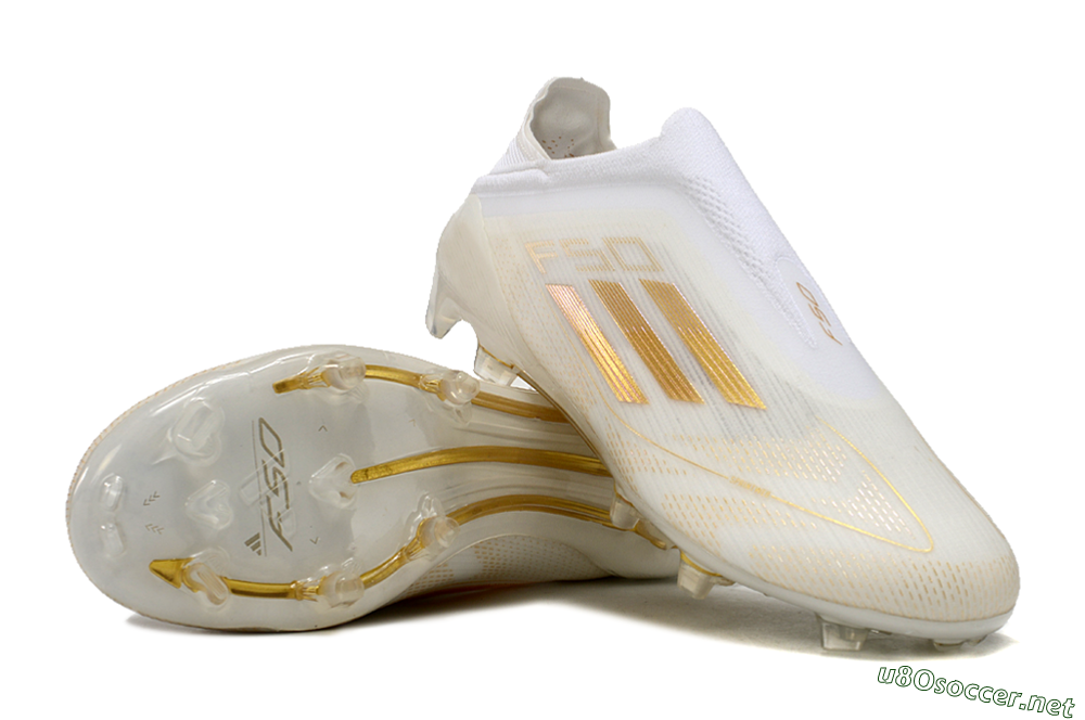 Unisex Adidas F50 Elite Laceless FG Football Boots - White/Gold 3