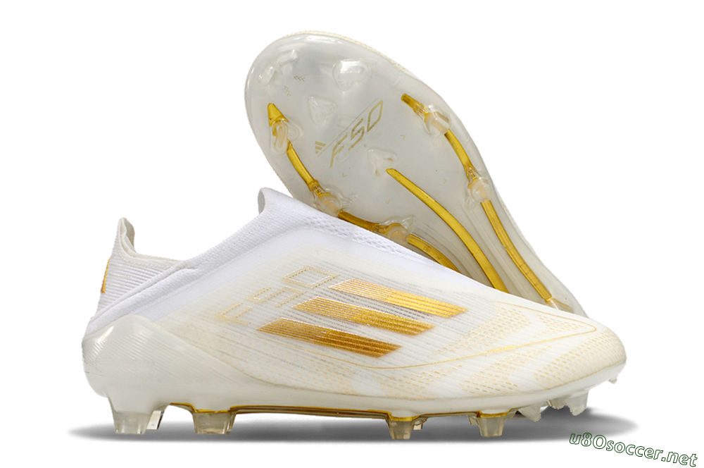 Unisex Adidas F50 Elite Laceless FG Football Boots - White/Gold 2