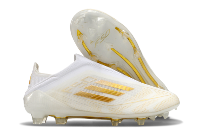 Unisex Adidas F50 Elite Laceless FG Football Boots - White/Gold