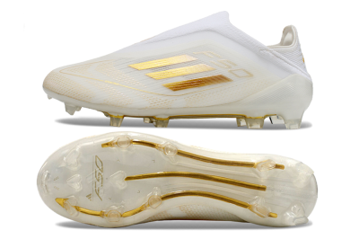 Unisex Adidas F50 Elite Laceless FG Football Boots - White/Gold