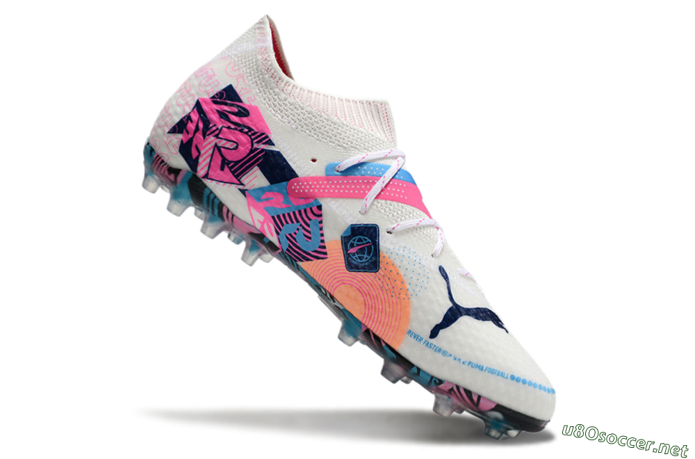 Men's Puma Future Ultimate MG Football Boots - White/Pink/Blue 4