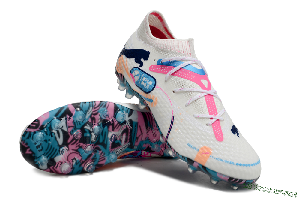 Men's Puma Future Ultimate MG Football Boots - White/Pink/Blue 3