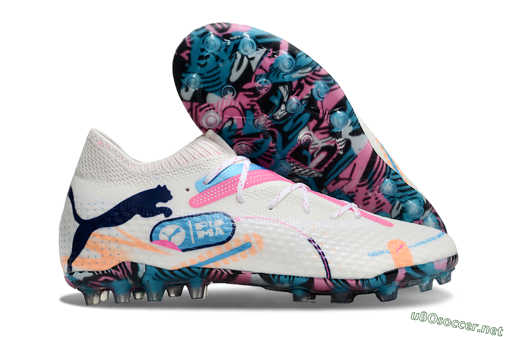 Men's Puma Future Ultimate MG Football Boots - White/Pink/Blue 2