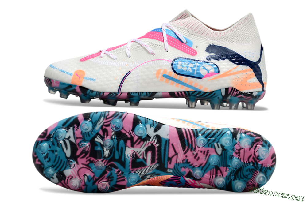 Men's Puma Future Ultimate MG Football Boots - White/Pink/Blue 1