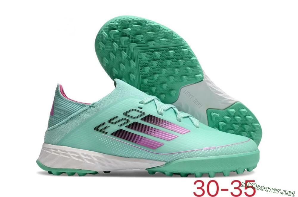 Kids Adidas F50 Elite TF Football Shoes - Jade/Purple/White 2