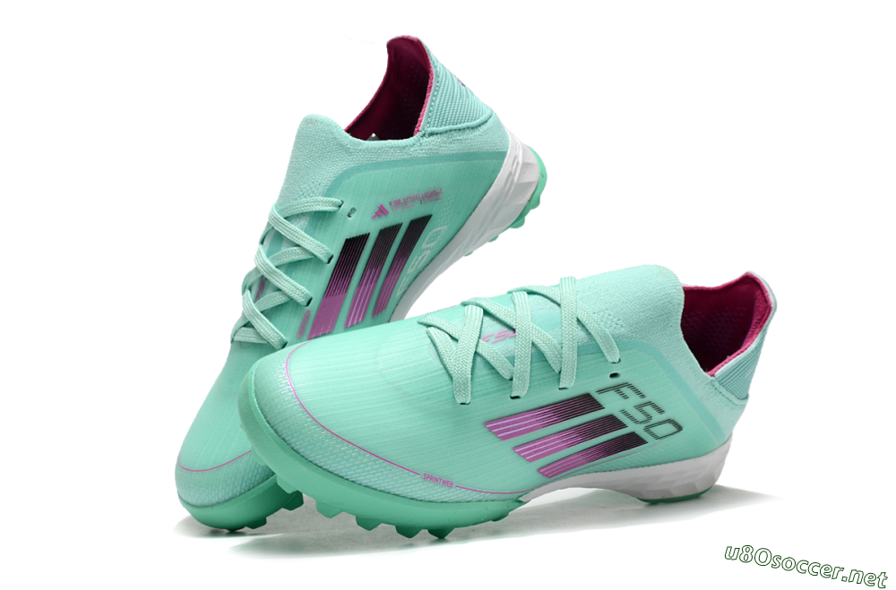 Kids Adidas F50 Elite TF Football Shoes - Jade/Purple/White 3