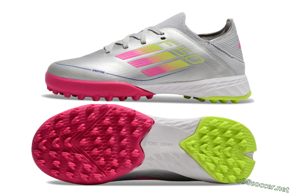 Kids Adidas F50 Elite TF Football Shoes - Silver/Pink/Yellow 1