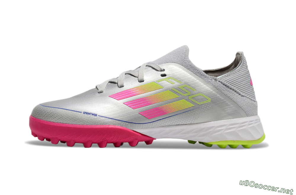 Kids Adidas F50 Elite TF Football Shoes - Silver/Pink/Yellow 0