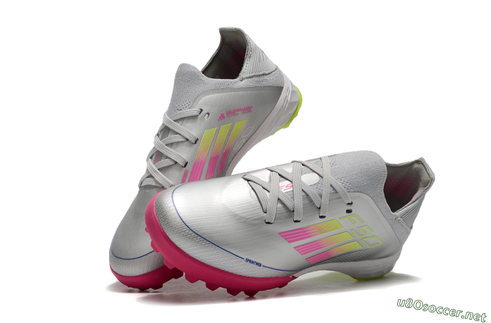 Kids Adidas F50 Elite TF Football Shoes - Silver/Pink/Yellow 3