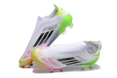 Men's Adidas F50 Elite Laceless FG Football Boots - White/Gold/Pink/Blue/Yellow