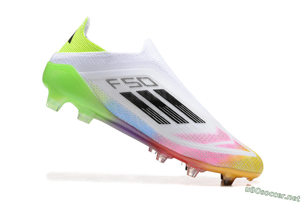 Men's Adidas F50 Elite Laceless FG Football Boots - White/Gold/Pink/Blue/Yellow 4