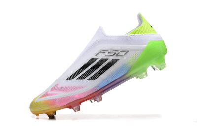 Men's Adidas F50 Elite Laceless FG Football Boots - White/Gold/Pink/Blue/Yellow